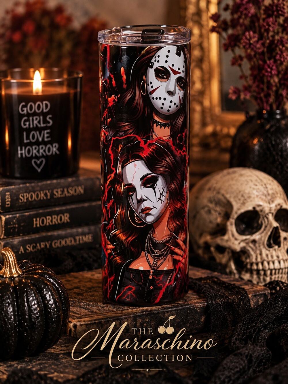 Horror Girl Slasher Tumbler Goth Halloween Insulated Cup Spooky Alternative